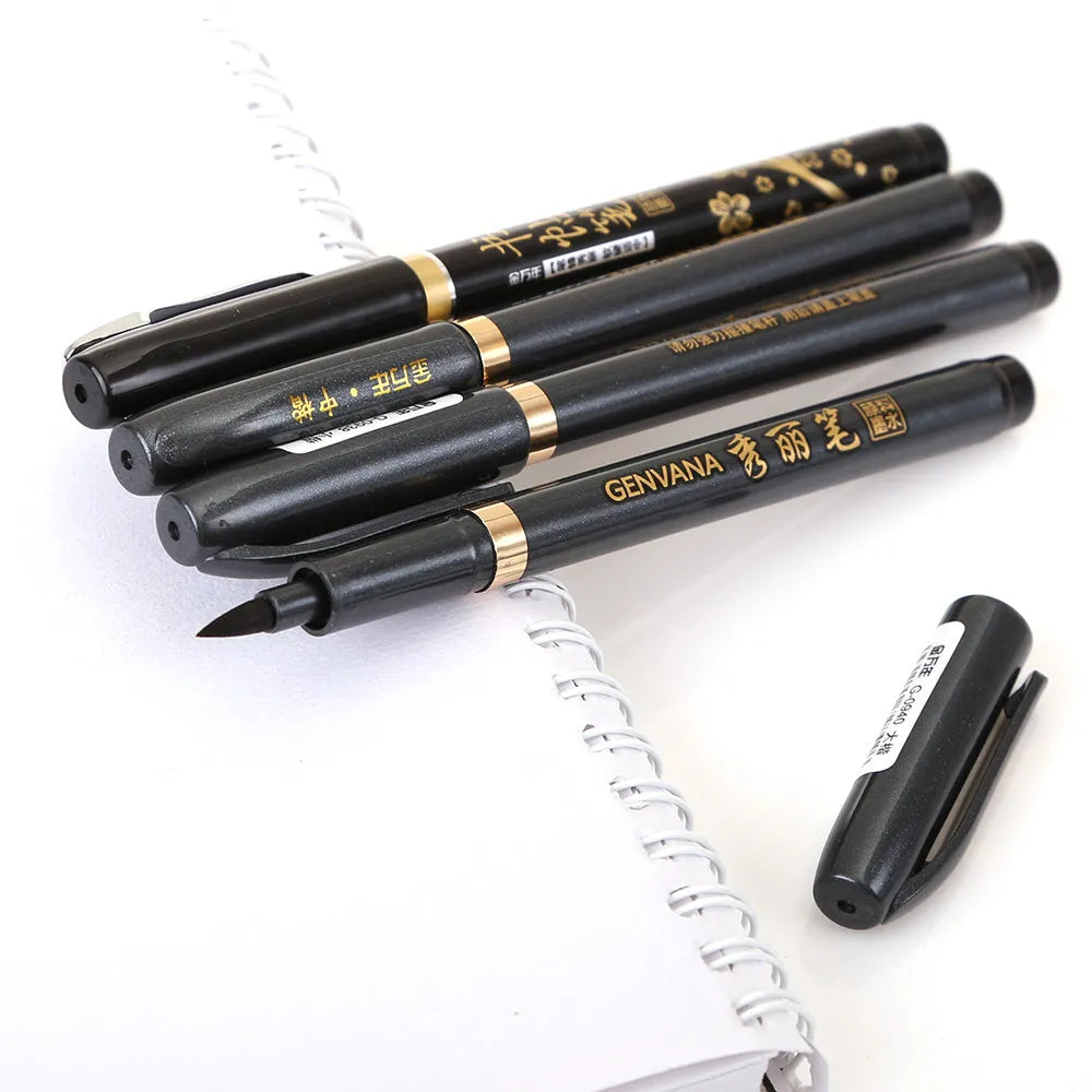 Black signature calligraphy pen G-0939 with fine point tip and 140mm length on white surface