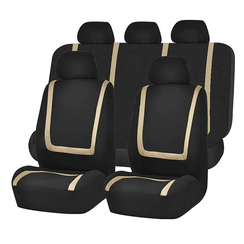 Fully enclosed car seat cover set showing fabric material and multiple colour combination options