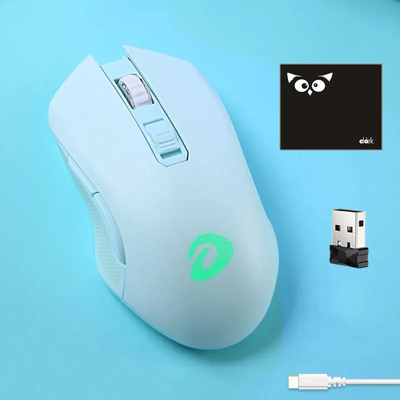 Lightweight wireless and wired game mouse with 7 keys and USB connector, available in multiple colours