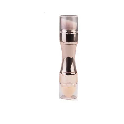 Four-in-one makeup brush with PBT bristles, latex sponge puff, EPDM eyeshadow head and gold handle, 12cm