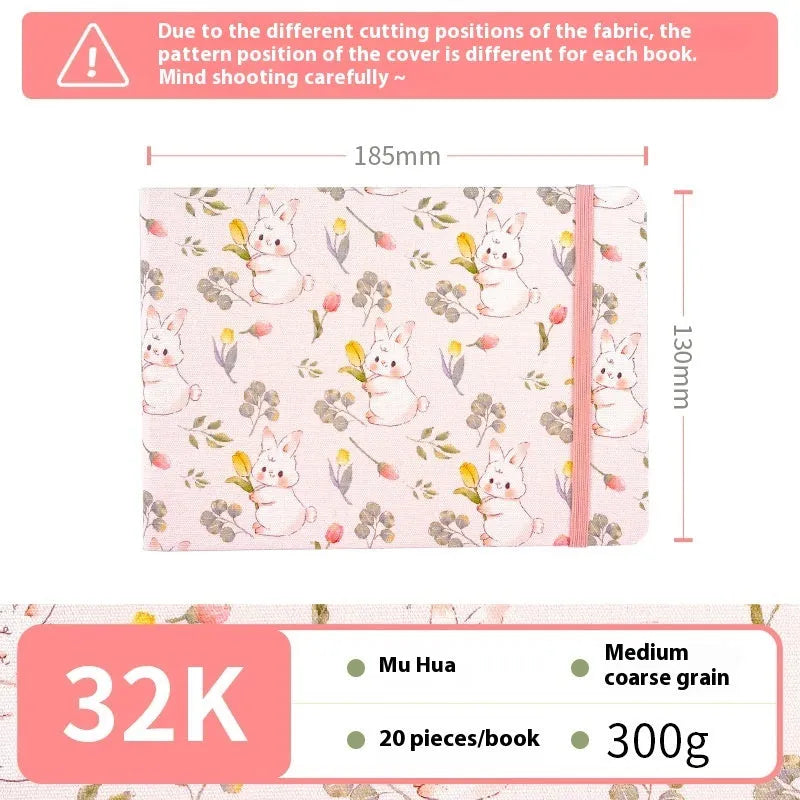 Feiluniao handmade fabric watercolour notebook with cotton paper, 185mm long, shown in a cover design option.