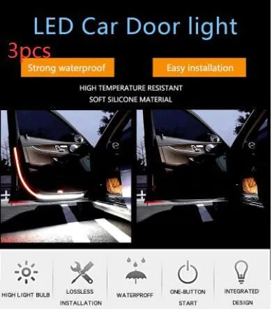 Waterproof silicone LED car door warning light strip 1.2m length red and white illumination streamer effect