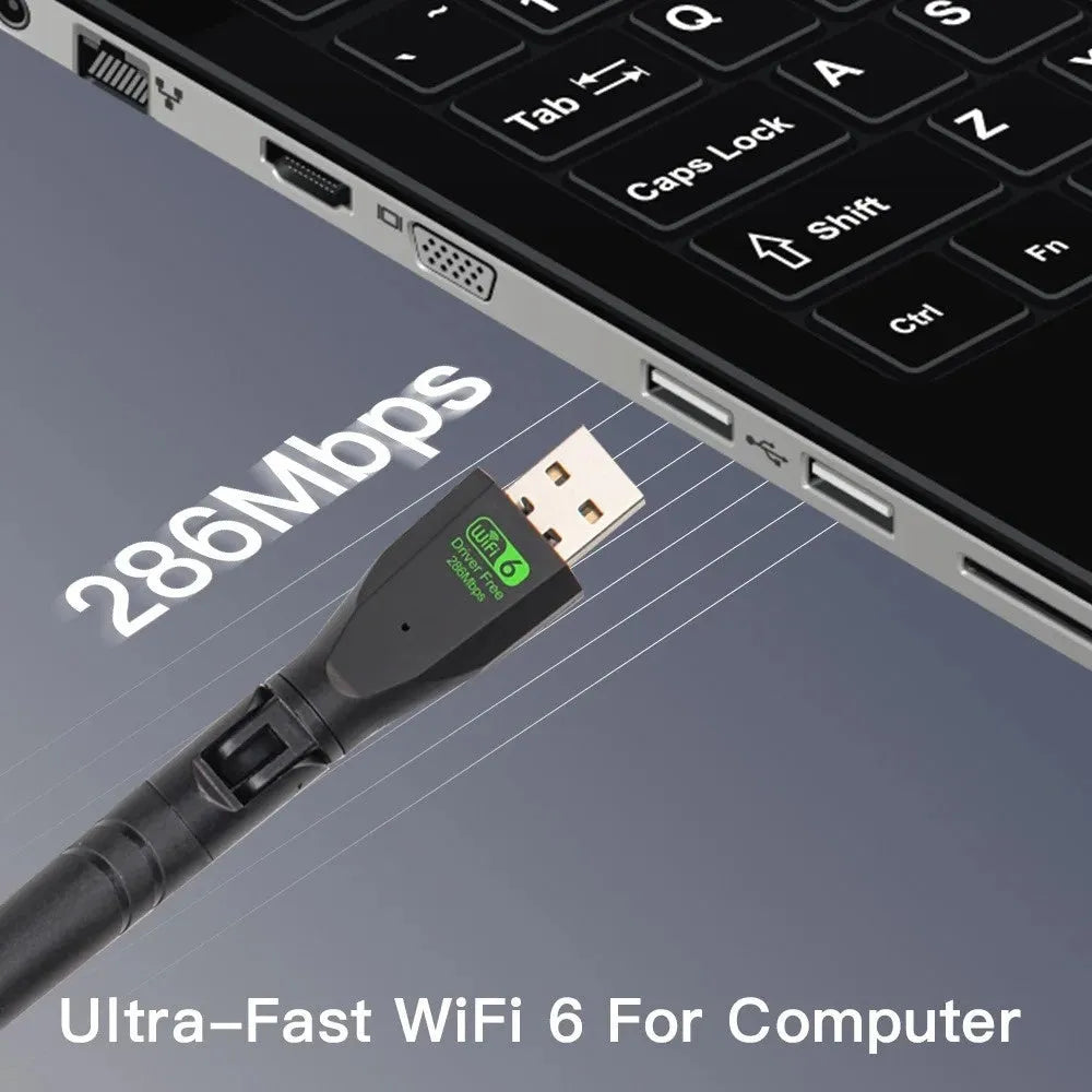 Black USB WiFi 6 wireless network card with driver-free operation for computers