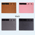 Wireless charging gaming mouse pad with integrated phone holder showing black colour option