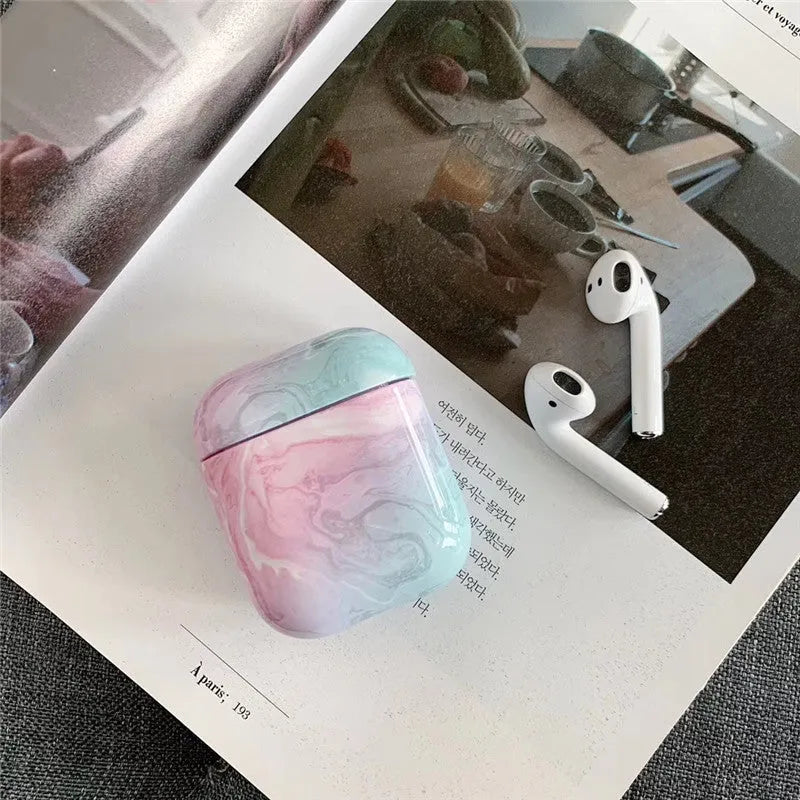Hard white marble PC protective case for Apple AirPods 1 and AirPods 2 wireless earphones