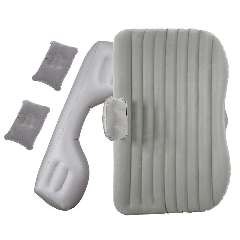 Blue car inflatable mattress with two pillows folded for storage, 135x70cm