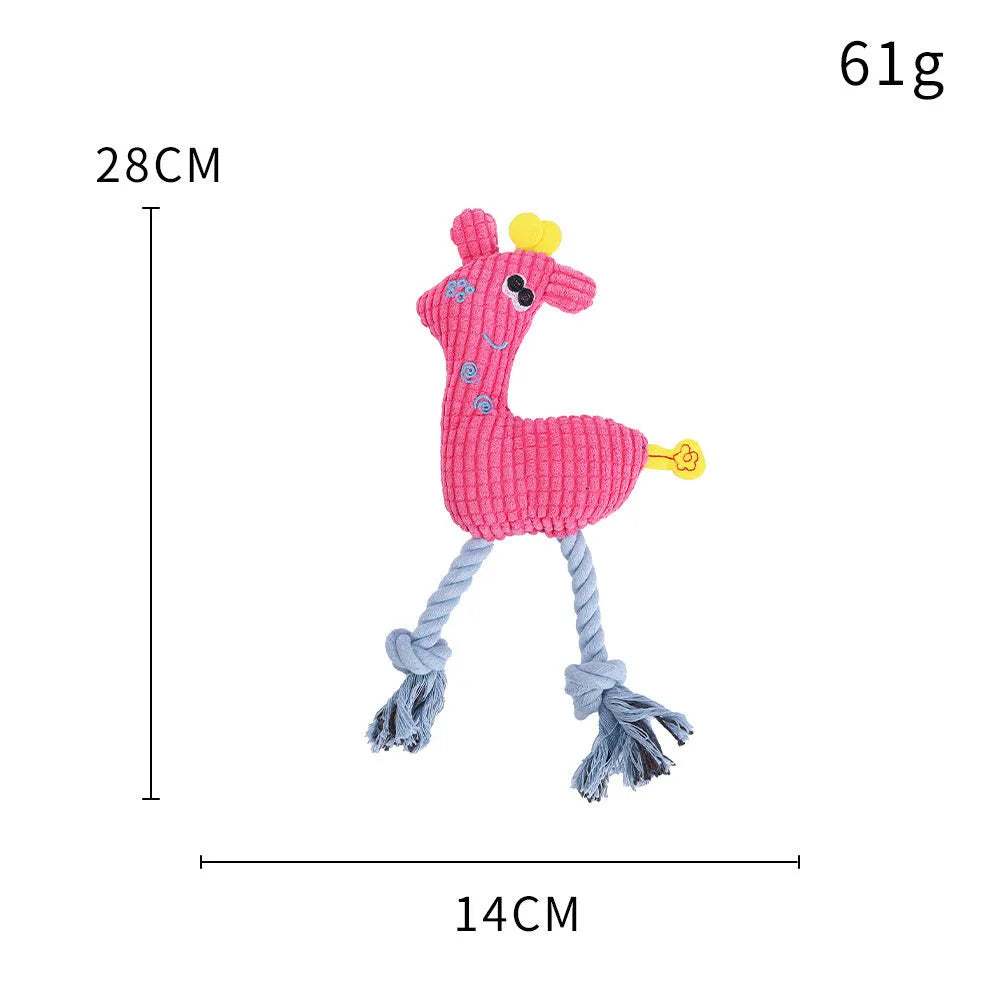 Blue deer shaped plush dog toy with sound feature and corn grain texture