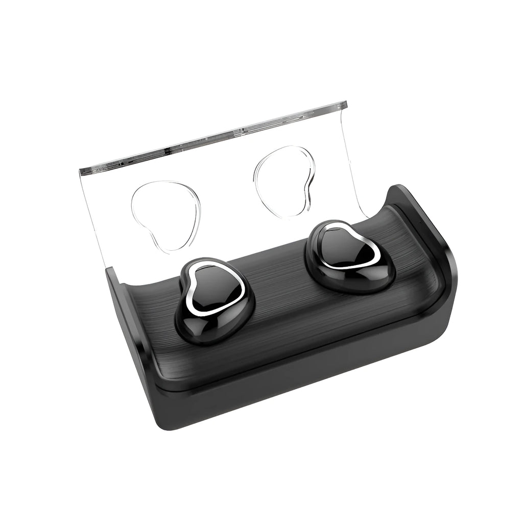 TWS-7 binaural wireless Bluetooth earbuds in black with charging case, Bluetooth 5.0, 50mAh battery inside