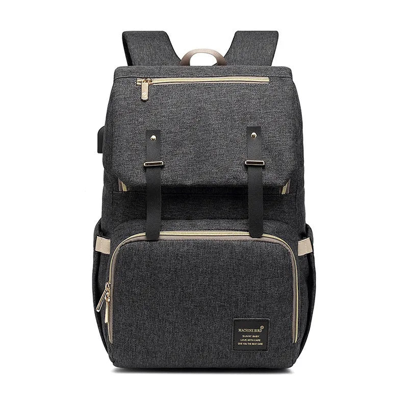 Grey white Oxford fabric mummy bag backpack with stroller hooks and honeycomb back pad for baby travel