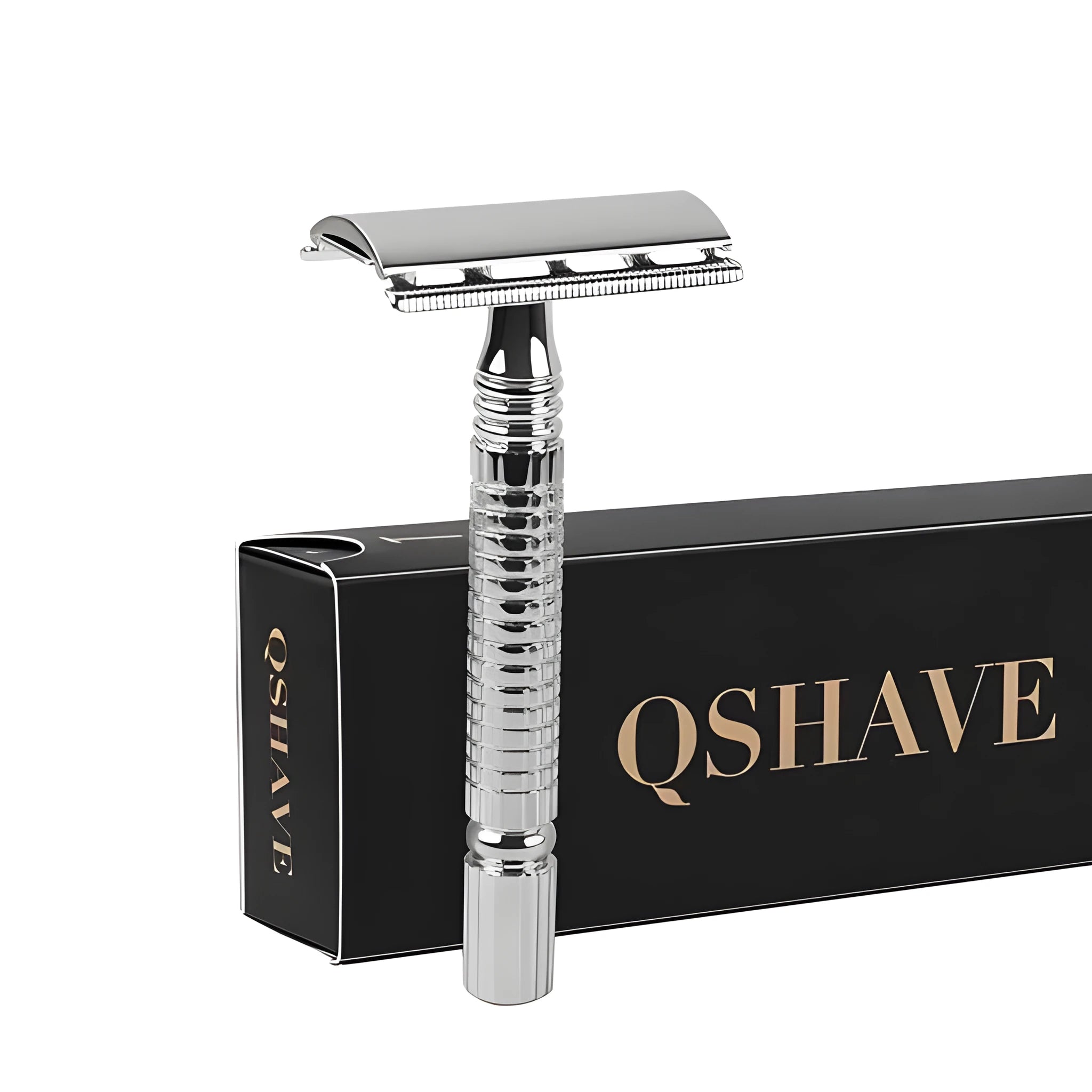 Chrome-plated brass double edged safety razor with knurled handle patterning