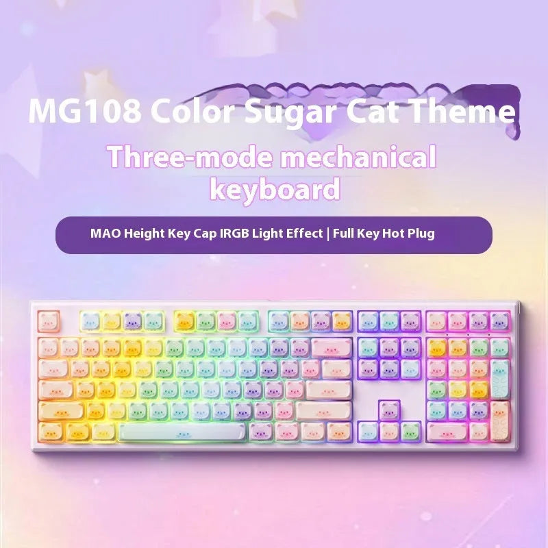 Coloured sugar cat mechanical keyboard with Bluetooth connectivity and piano shaft switches