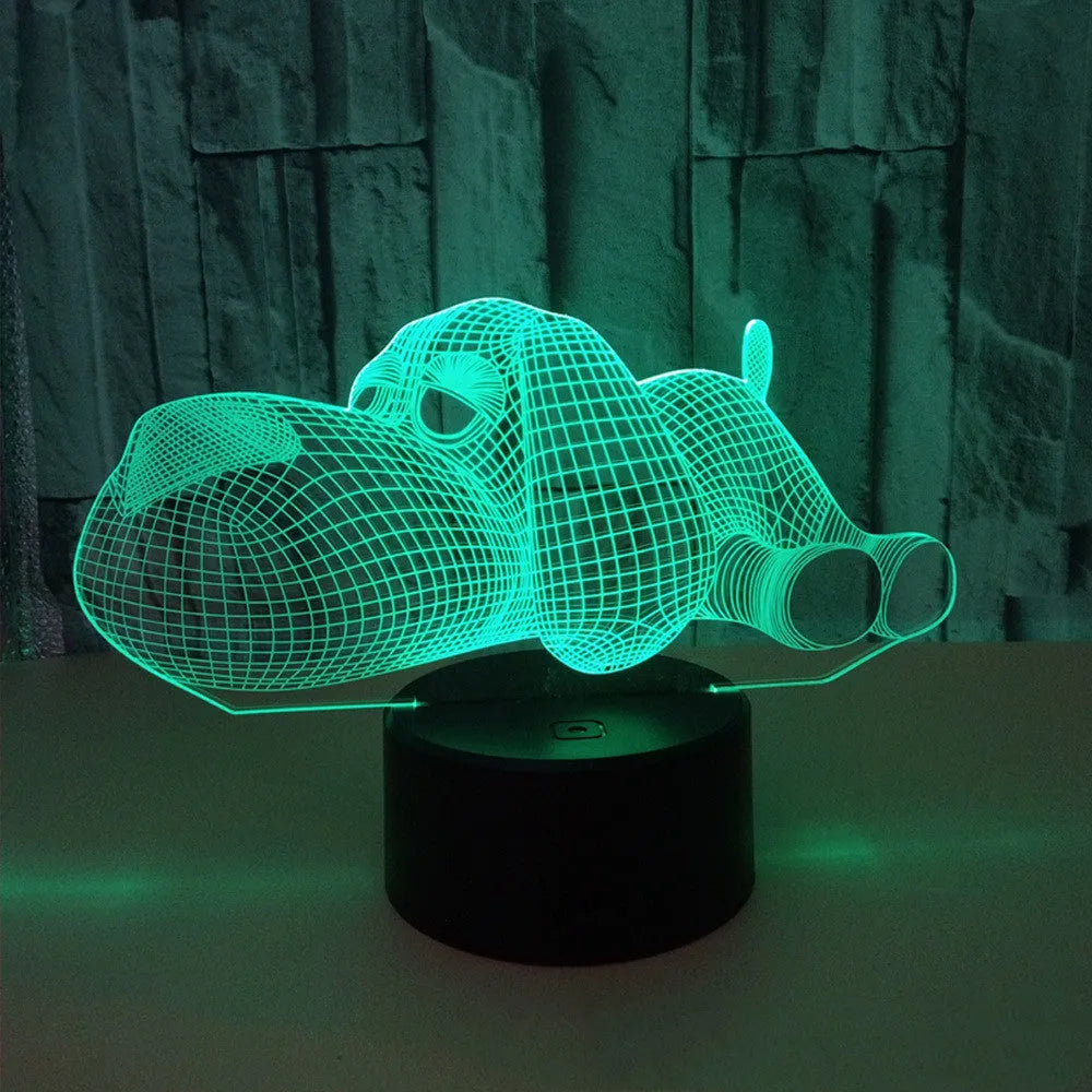 3D hologram illusion dog desktop lamp glowing in multiple colours with touch button.