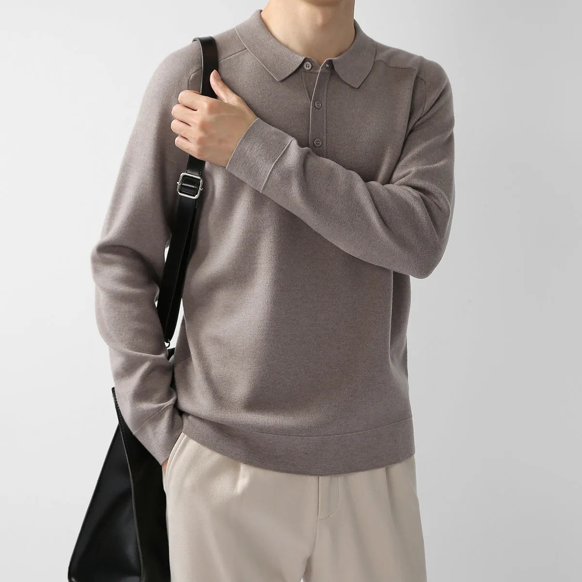 Men's Casual Polo Shirt Knit Sweater Hoodie Solid Color Lambswool Pullover in Tobacco Leaf Brown Black Impression Gray and More Sizes M-XXXL Raglan Sleeve Regular Fit Youth Everyday Wear