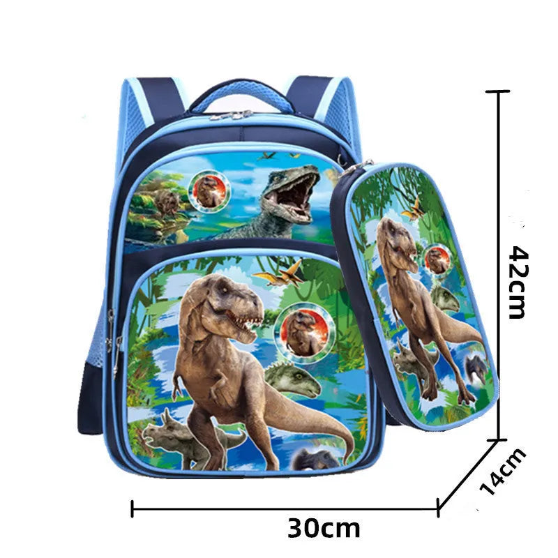 Cartoon anime print children's school backpack in blue colours with pencil case.