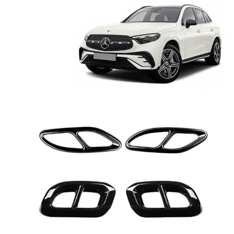Silver aluminium alloy tailpipe cover for 2019-2023 Mercedes-Benz A-Class, pair set on car exhaust