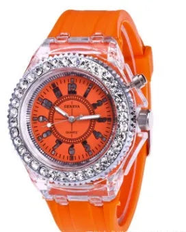 Women's LED luminous watch with round 43mm dial and silicone bracelet in multiple colour options