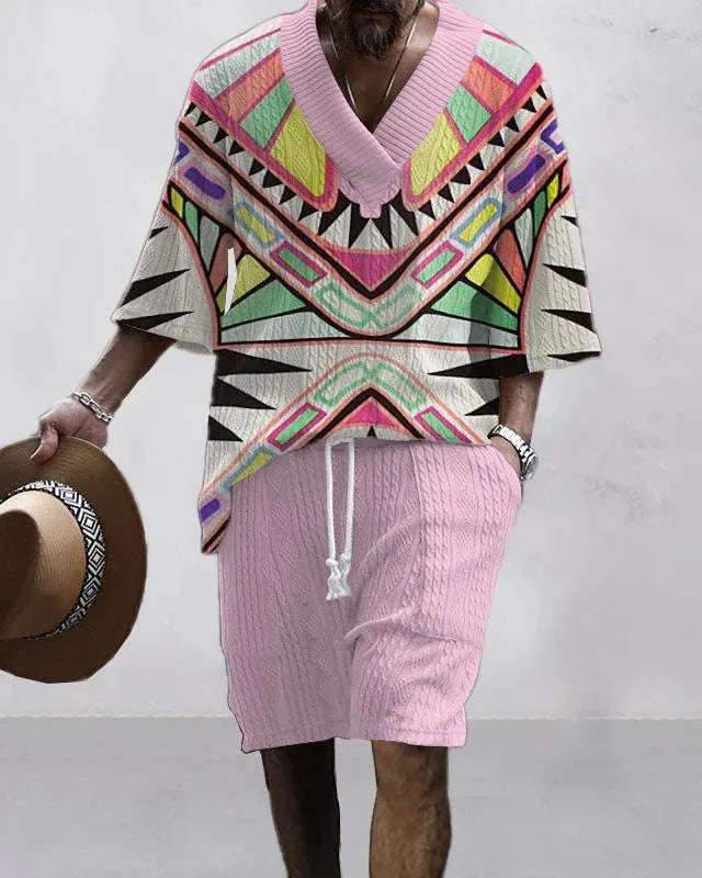 Loose casual short sleeve suit with matching shorts in various colour options