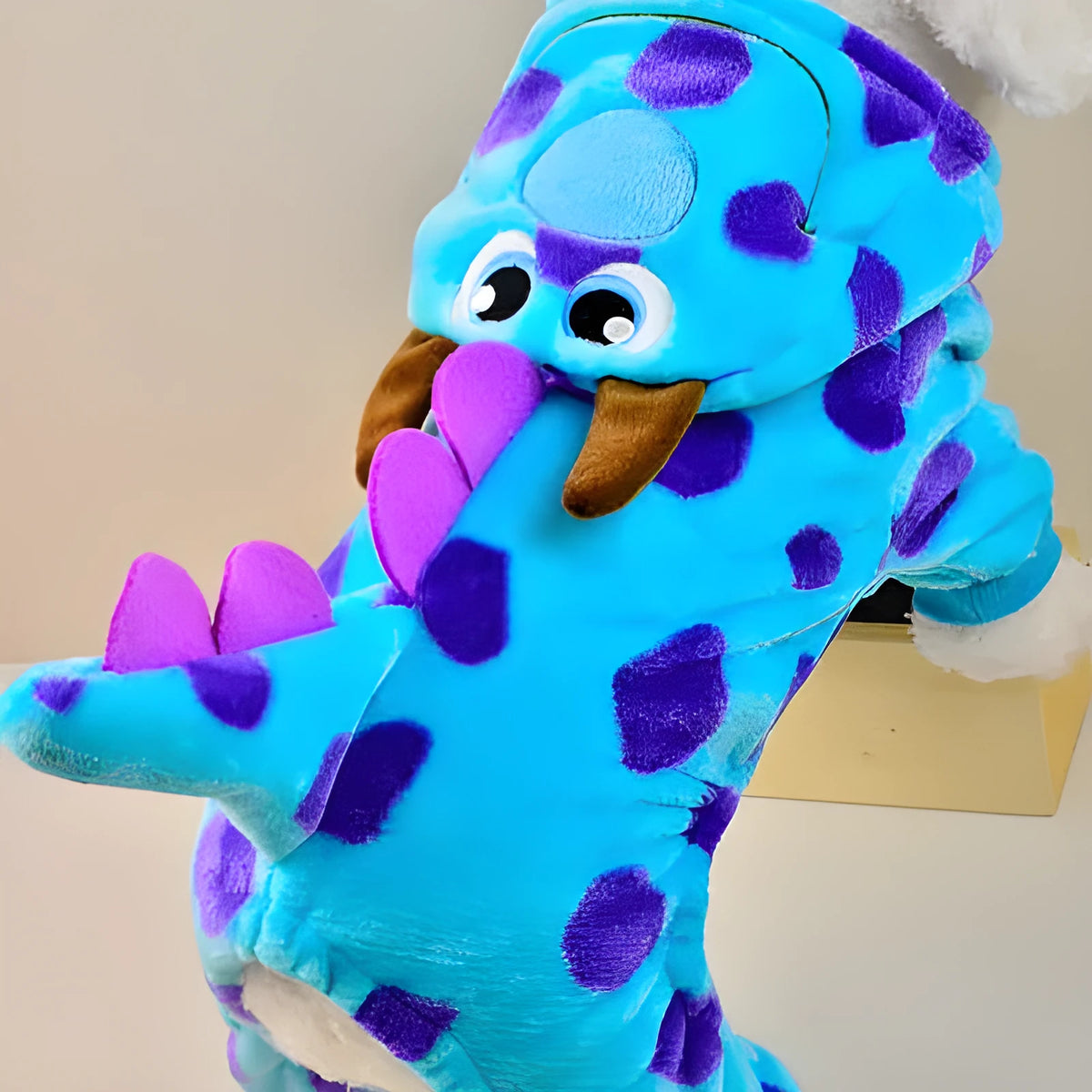Blue cotton dog jumpsuit with four-legged design for winter, sizes XS to L.