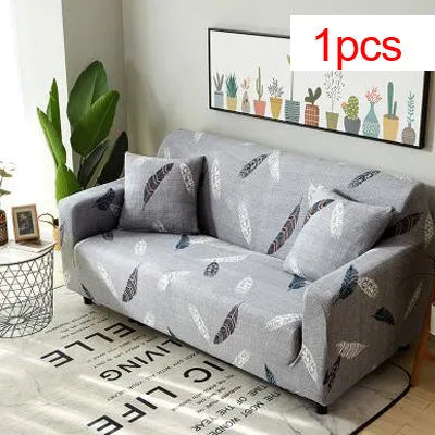 Geometric patterned stretch sofa slipcover fitted on a three-seater sofa