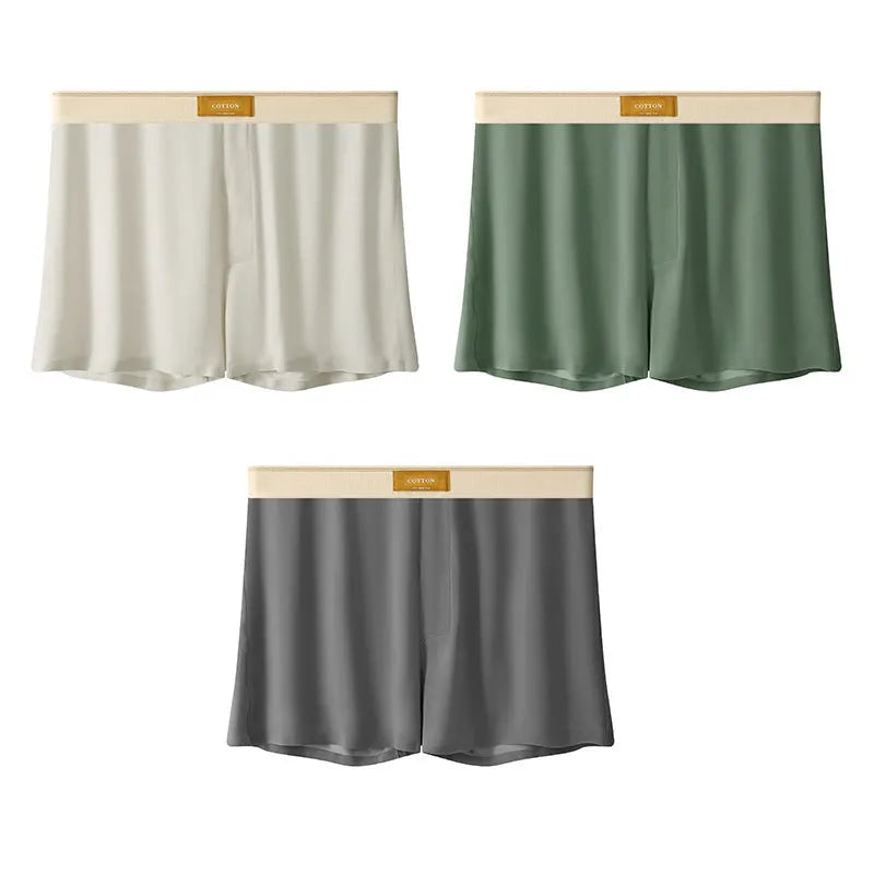 Men's solid colour ice silk underwear with a loose fit and mid waistband on a neutral background.