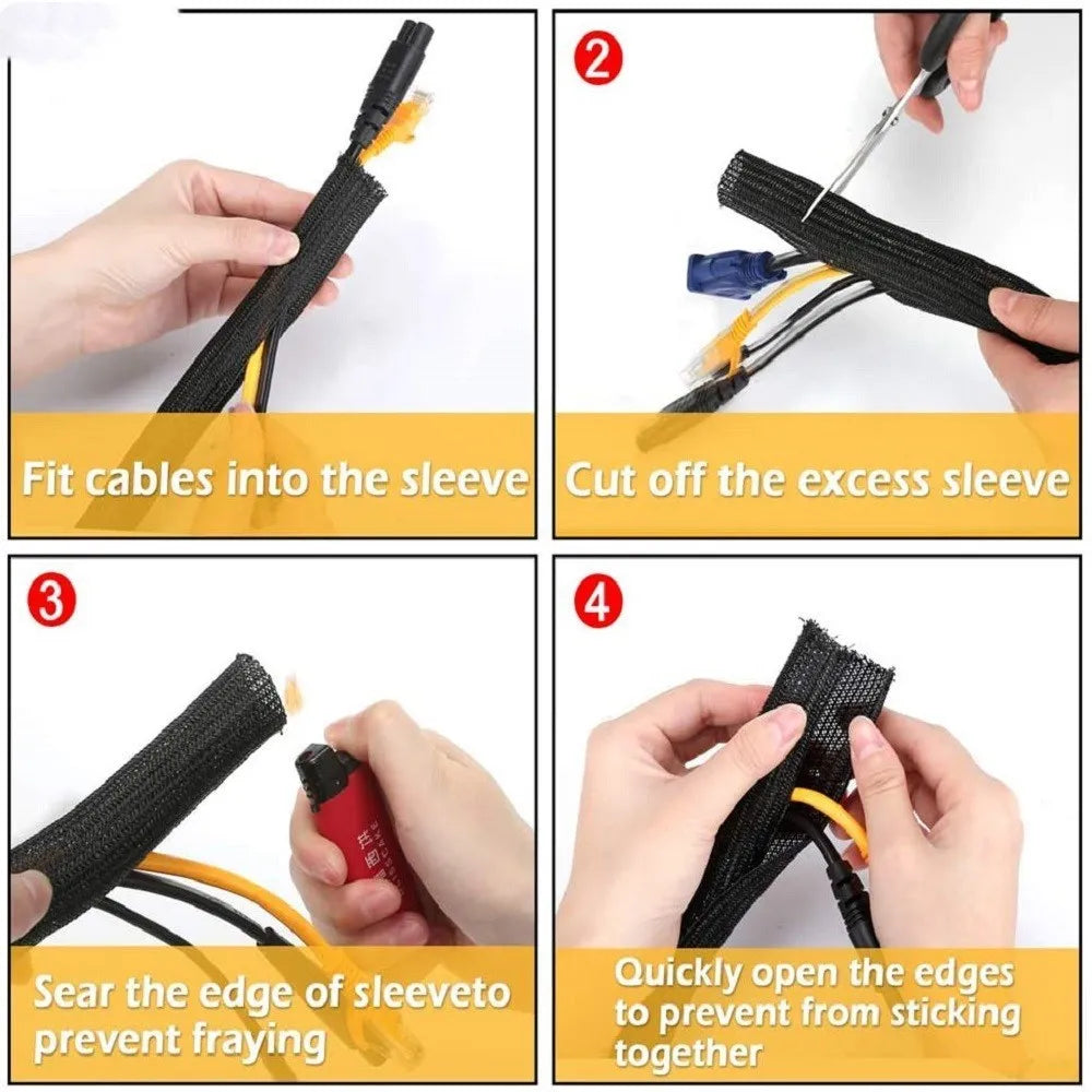 Black expandable polyester mesh sleeve for automotive and electrical cable protection