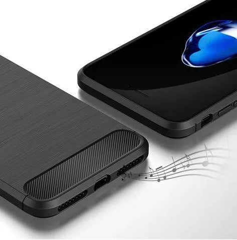 A solid-colour shock-proof TPU phone case for iPhone, shown in black, blue, grey, navy, and red colour options.