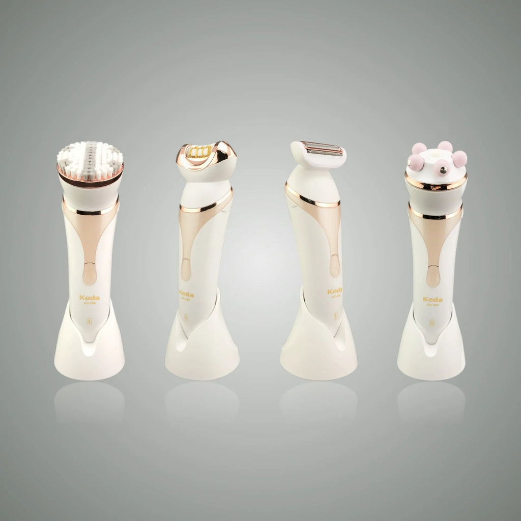 Rechargeable electric hair remover with plucking head and washable body in four-in-one colour option