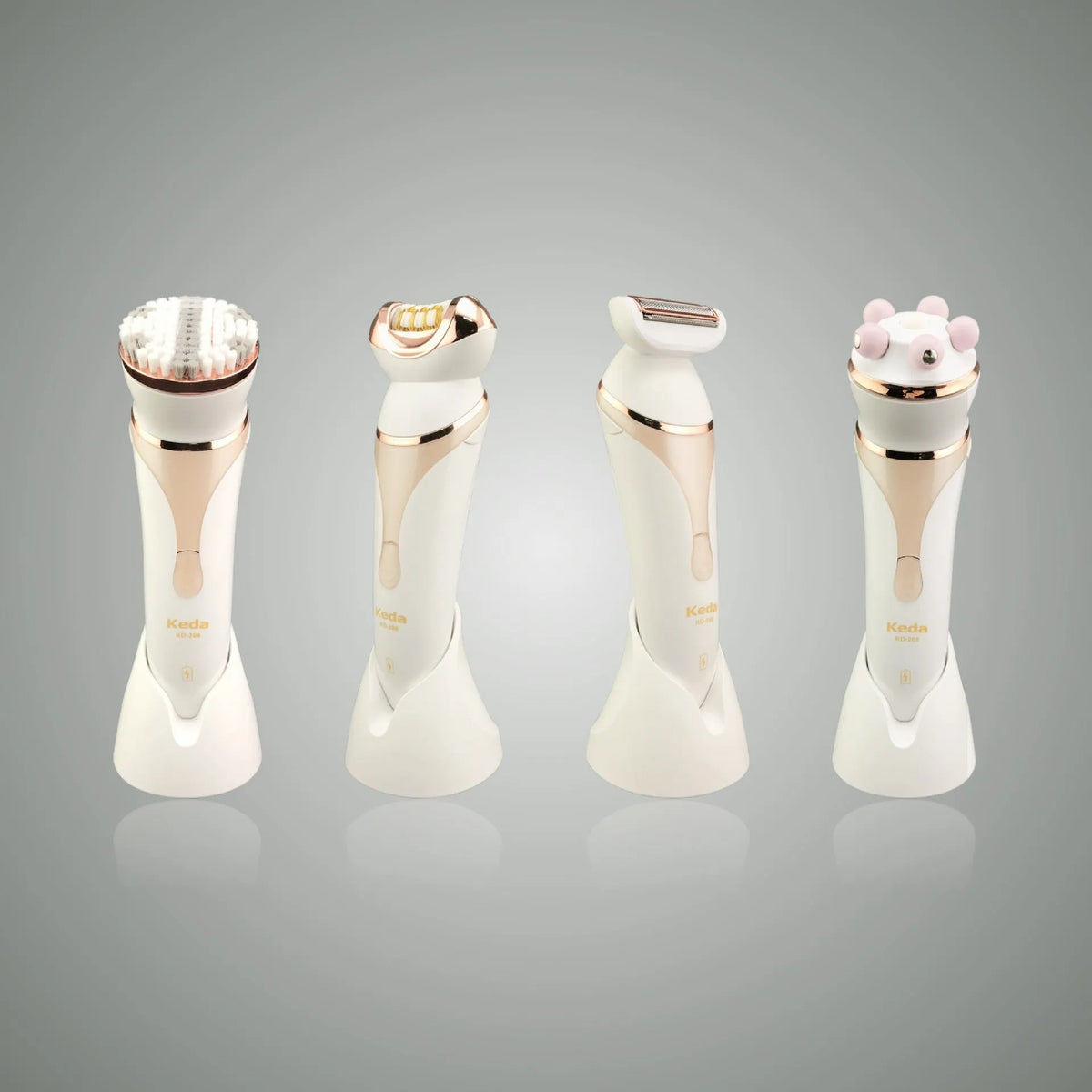 Rechargeable electric hair remover with plucking head and washable body in four-in-one colour option