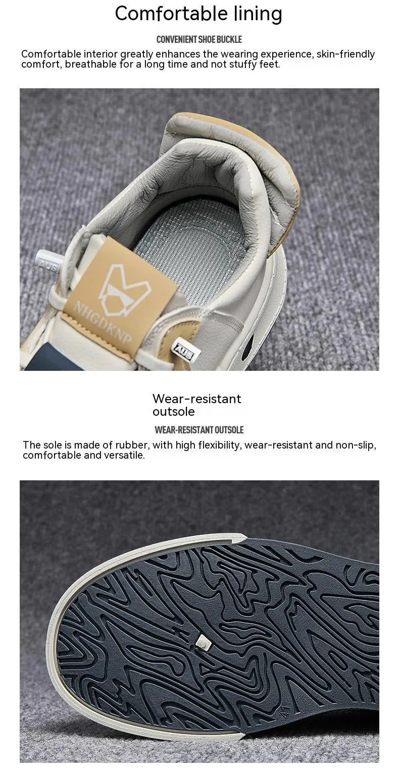 Men's beige low-top casual sneakers with elastic band and round toe