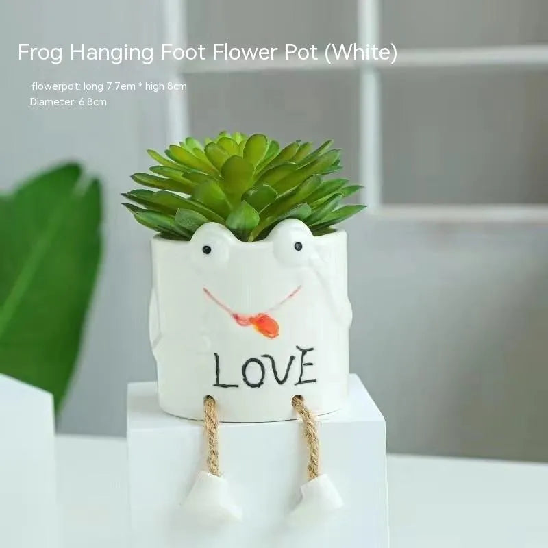Ceramic hanging foot flowerpot for succulent plants in cartoon style with multiple colour options
