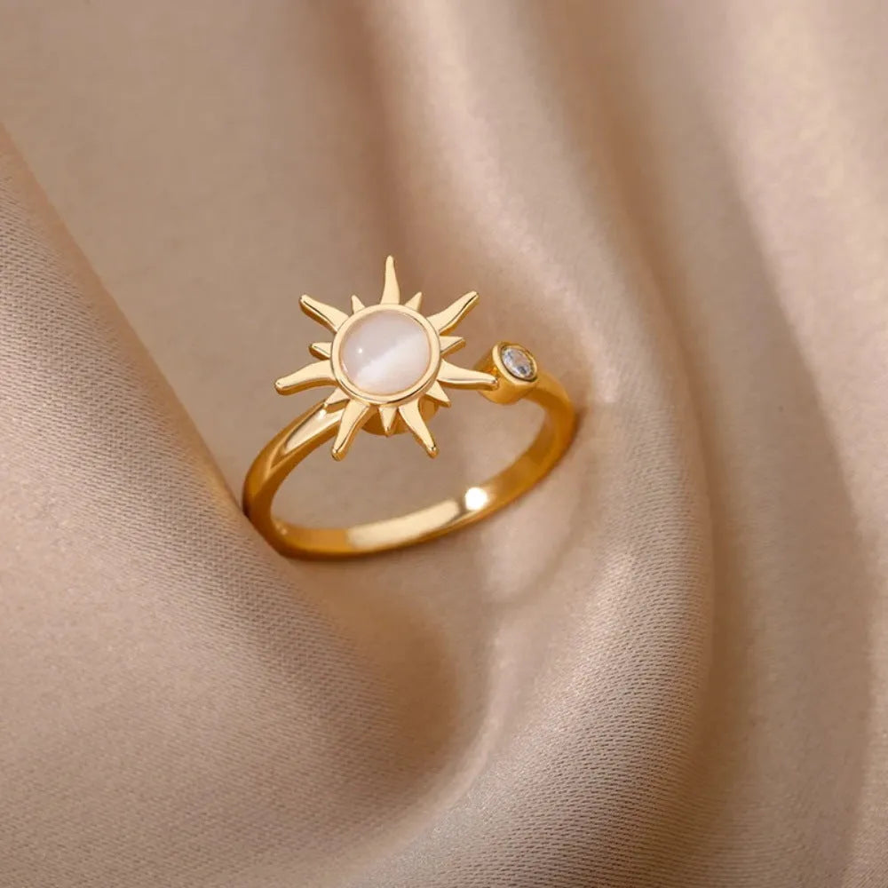 Copper decompression ring with rotatable band, adjustable opening, in gold or platinum colour