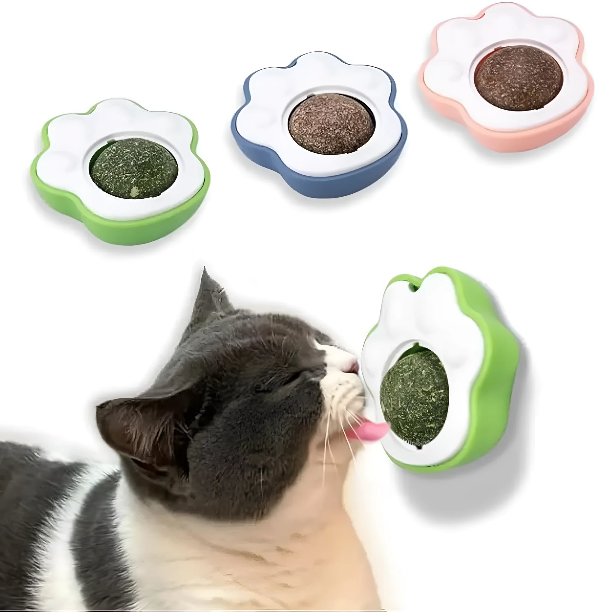 Blue green pink edible catnip balls for cats dental chew toys 45mm size