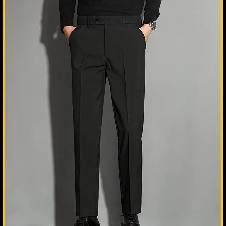 Men's straight-leg suit trousers in chemical fibre blend available in multiple colours and sizes