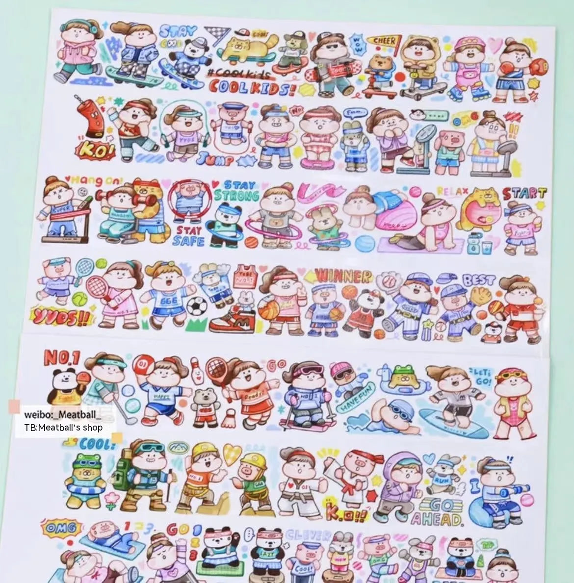 Colourful cartoon character adhesive sticker for sealing haemorrhoid tape packaging on Japanese paper.