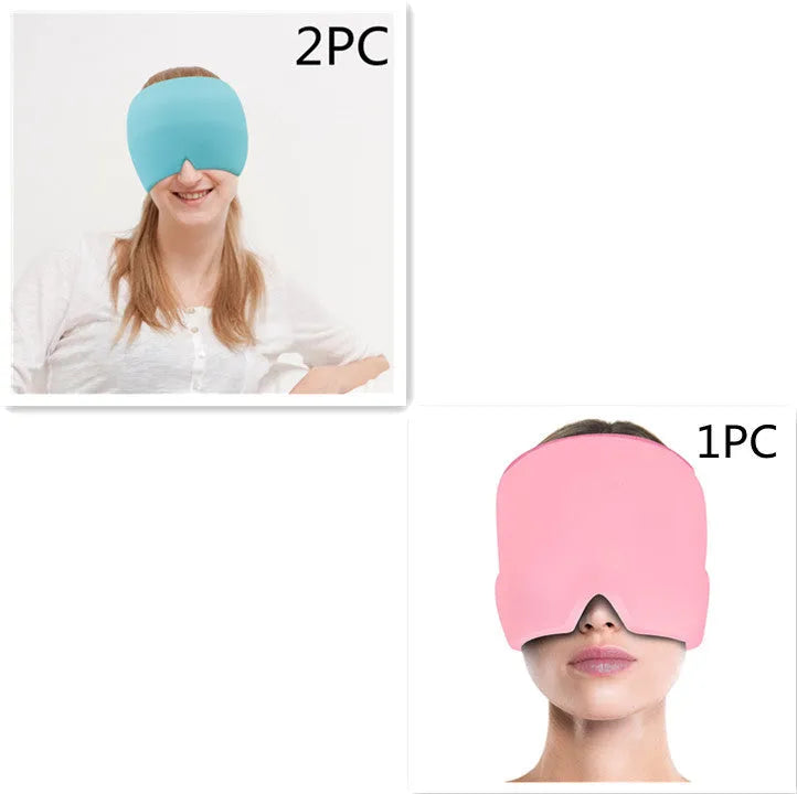 Black elastic cloth cooling gel eye mask for headache relief showing adjustable fit