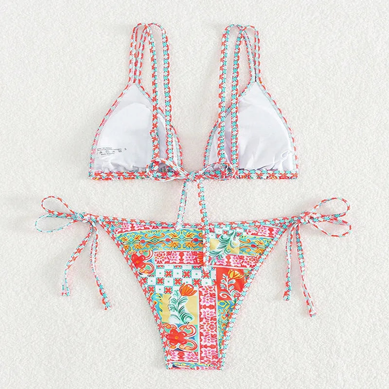 Women's backless lace-up split swimsuit bikini set in polyester spandex for swimming sports
