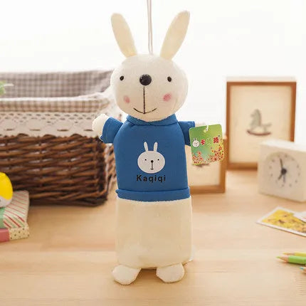 Rabbit-shaped plush pencil case in multiple colours with 30x14cm dimensions