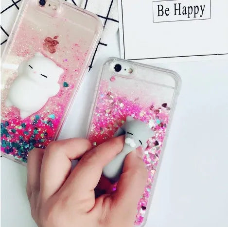 Pack of four glittery cat-themed protective phone cases for iPhone models 6 through X.