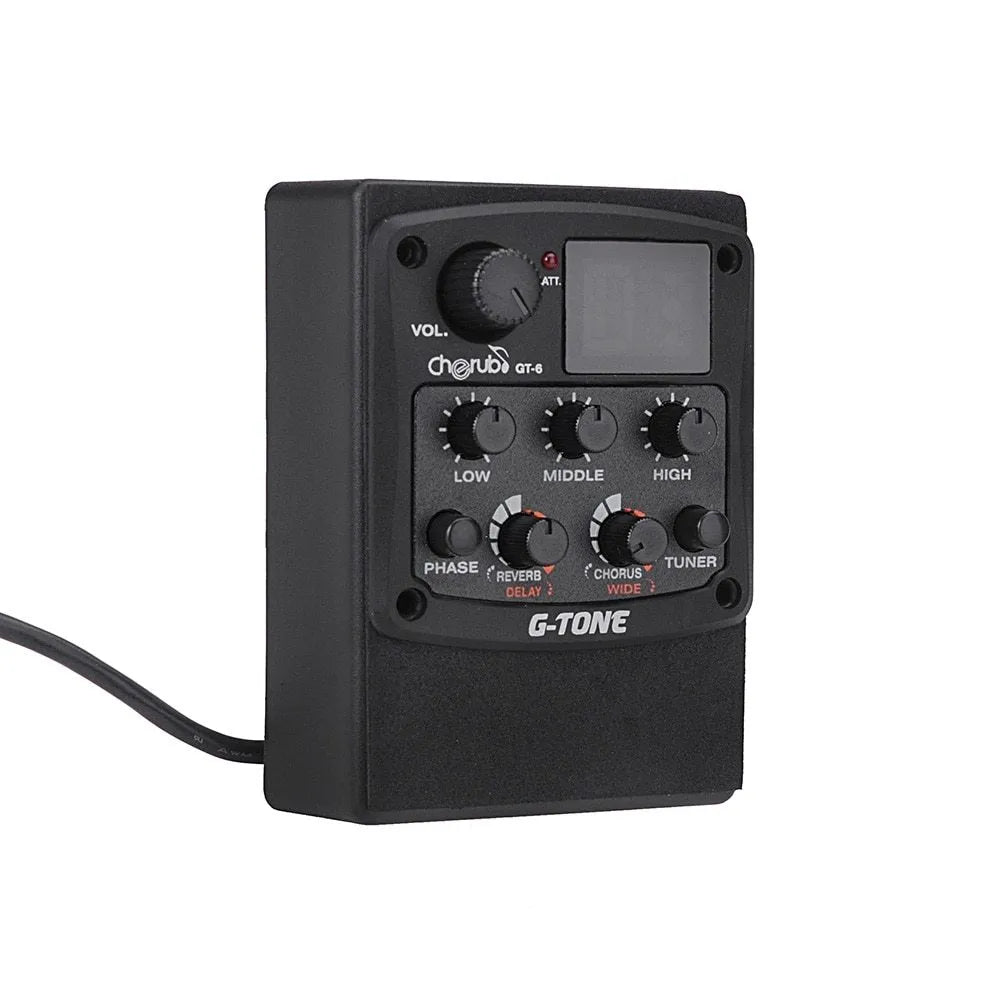 Cherub GT-6 black acoustic guitar EQ pickup with rotary controls for tone and effects