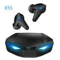 Blue Private Model K55 wireless Bluetooth gaming headset with earplug design and TWS technology