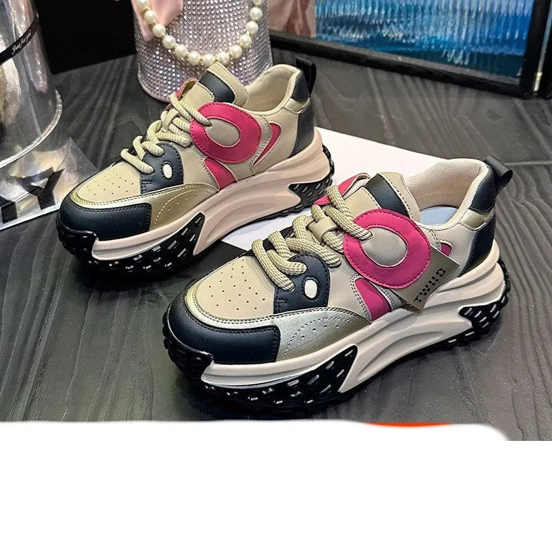 Leather sports casual shoes with a wedge heel and round toe in a choice of four colours.