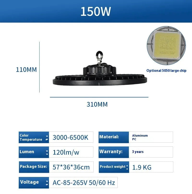 Waterproof UFO-shaped pendant lamp for industrial workshop lighting, 100W-200W, 24000lm, white light