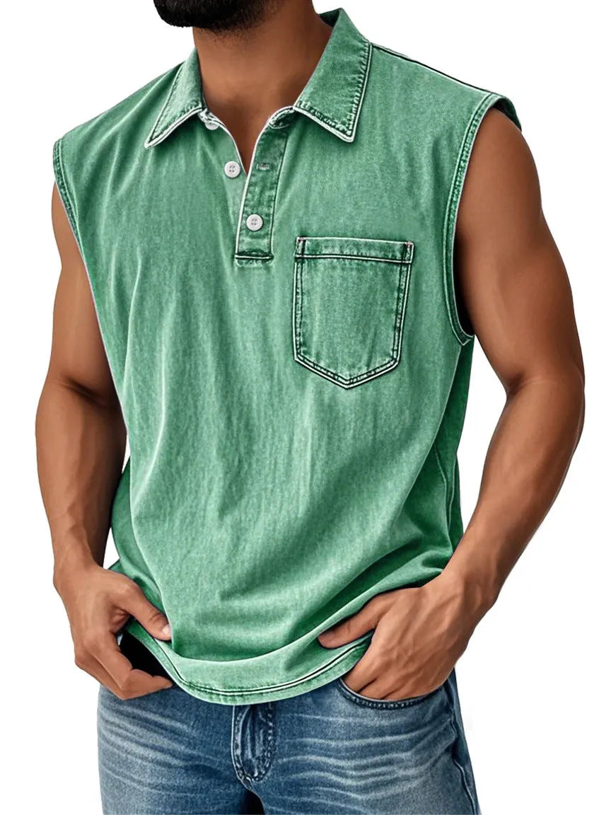 Men's loose fit polo shirt with 3D digital print design on short sleeves and button front.