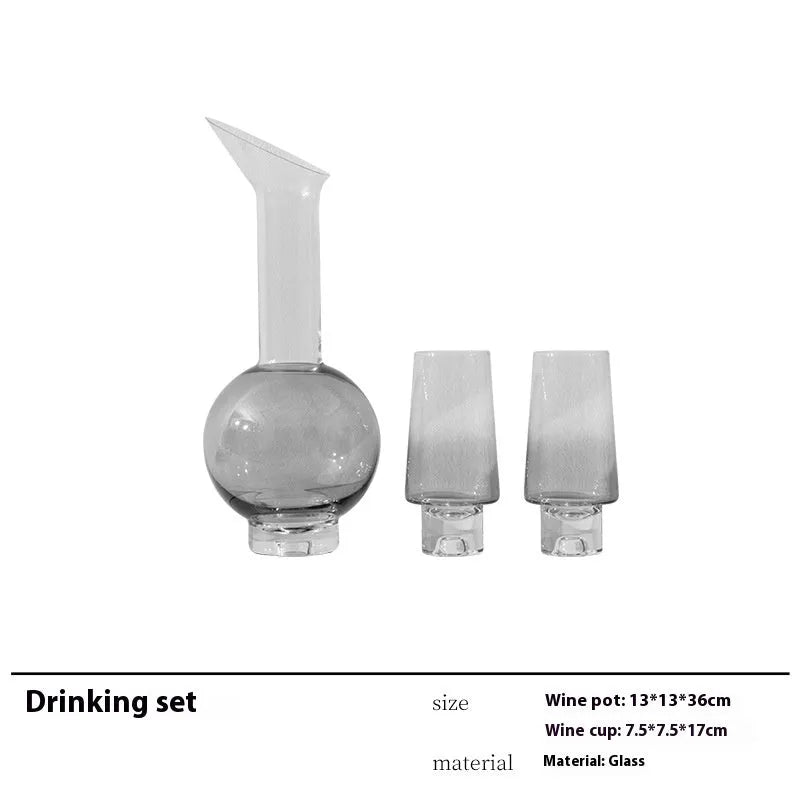 Glass wine accessory set with ice bucket, plates, whisky bottles and stainless steel ornaments in modern simple style