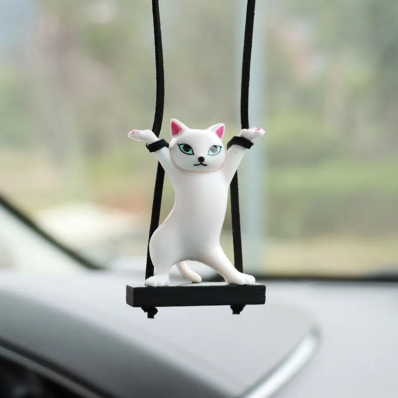 Resin cat pendant car hanger with adjustable rope in five colour variations