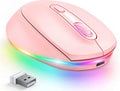 Wireless computer mouse with USB charging cable showing compact design and ergonomic shape