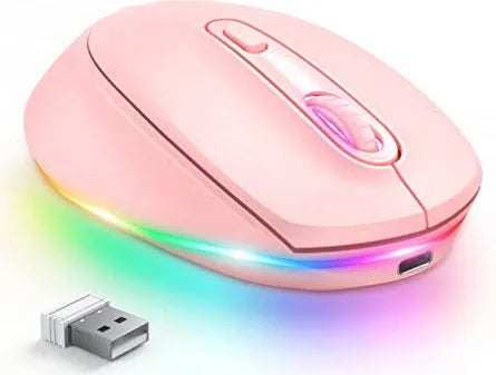 Wireless computer mouse with USB charging cable showing compact design and ergonomic shape