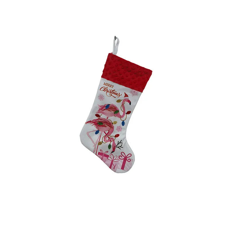 American style cloth Christmas stocking decoration measuring 46 by 28 centimetres