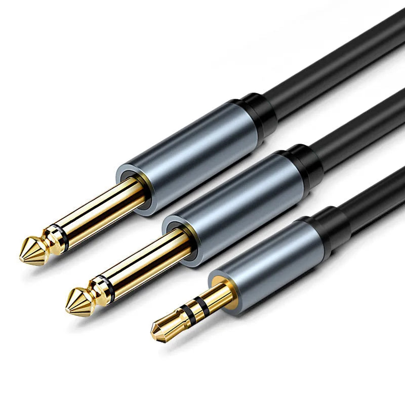 3.5mm to 6.35mm male-to-male stereo audio cable with gold-plated connectors