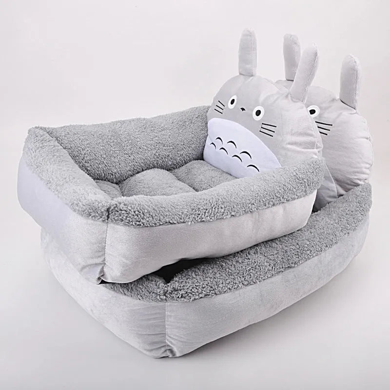 Soft plush cartoon-style sofa bed for a small dog or cat, shown in blue colour.